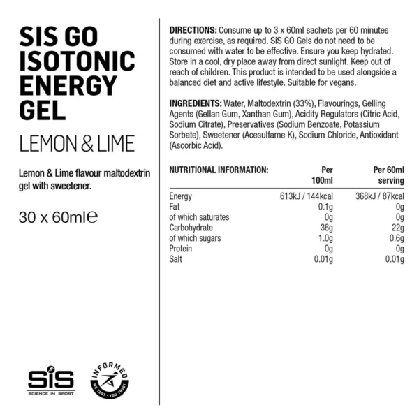 SIS GO Isotonic Energy Gel citron lime 30x60ml